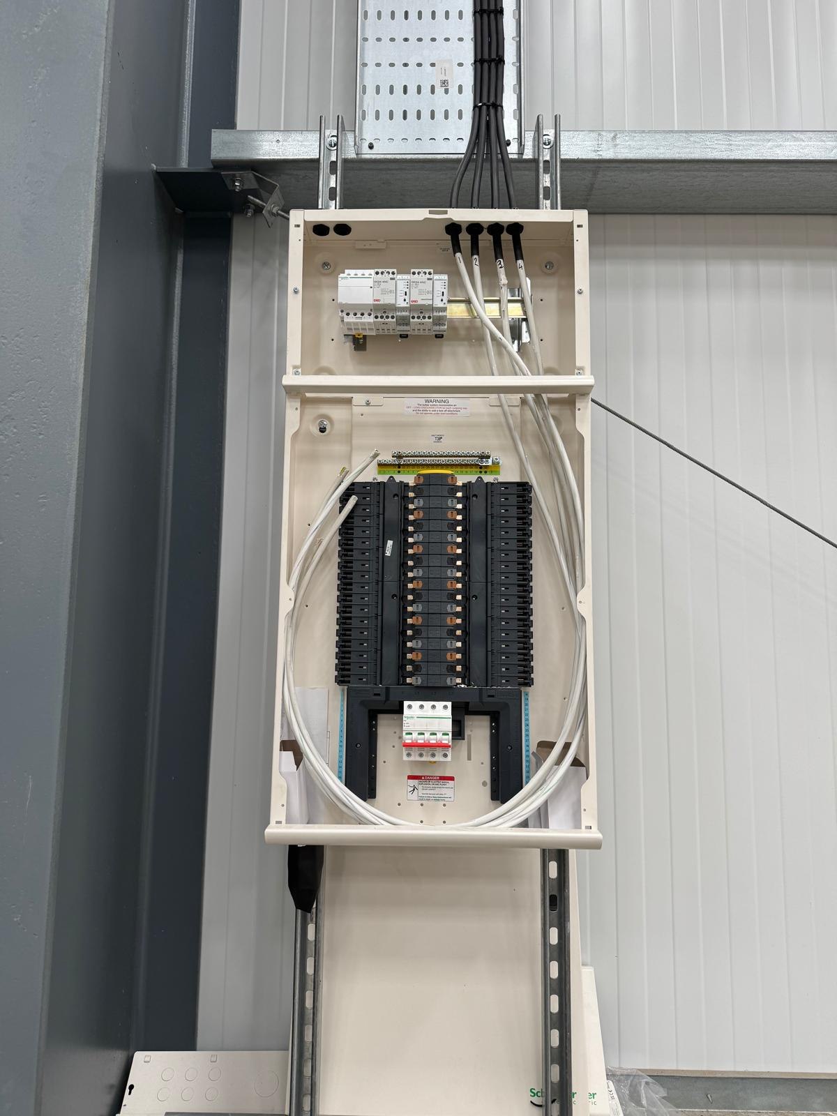 Commercial distribution board with circuit breakers installed by WPP Electrical